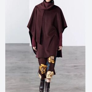 ZARA Wool Blend Open Cape Coat